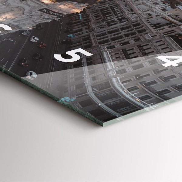 Wanduhr modern quadratisch Städte bei Sonnenuntergang