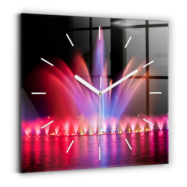 Wanduhr quadratisch mit motiv Breslauer Springbrunnen bei Nacht