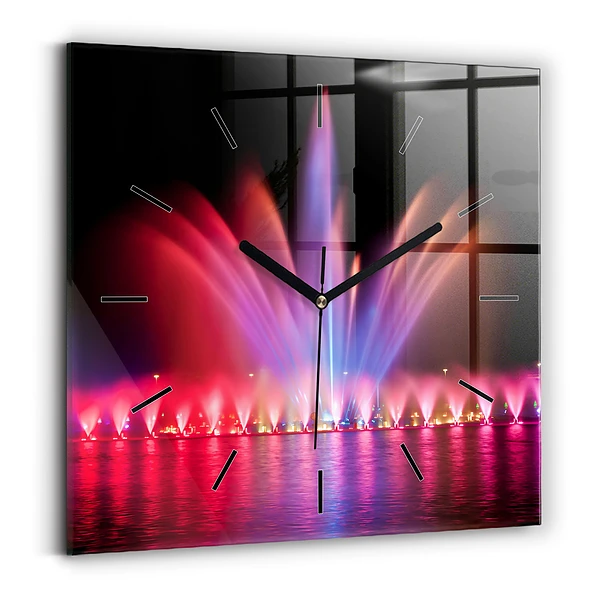 Wanduhr quadratisch mit motiv Breslauer Springbrunnen bei Nacht