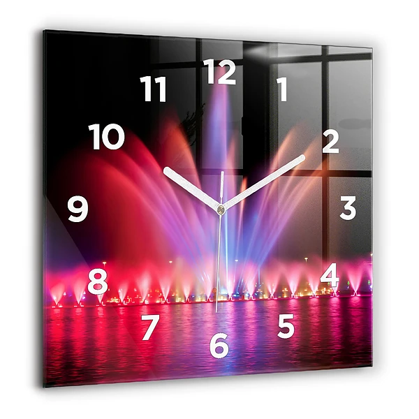Wanduhr quadratisch mit motiv Breslauer Springbrunnen bei Nacht