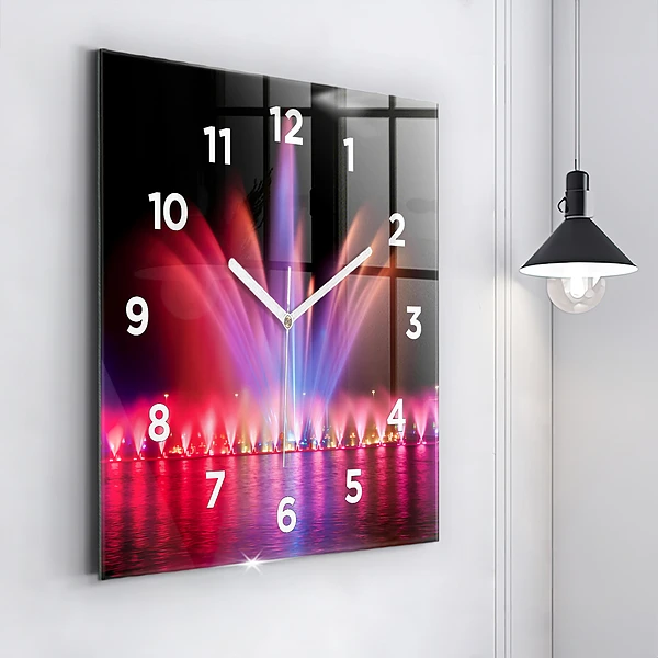 Wanduhr quadratisch mit motiv Breslauer Springbrunnen bei Nacht
