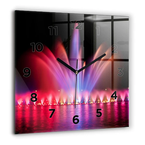 Wanduhr quadratisch mit motiv Breslauer Springbrunnen bei Nacht