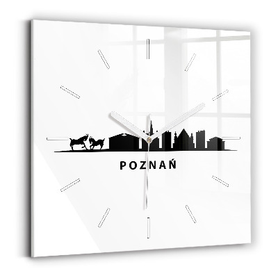 Wanduhr quadratisch Grafik der Skyline von Poznan