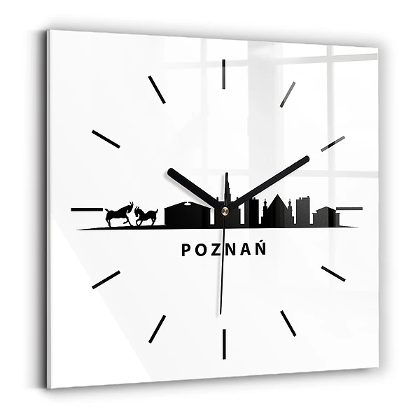 Wanduhr quadratisch Grafik der Skyline von Poznan