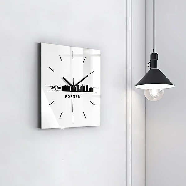 Wanduhr quadratisch Grafik der Skyline von Poznan
