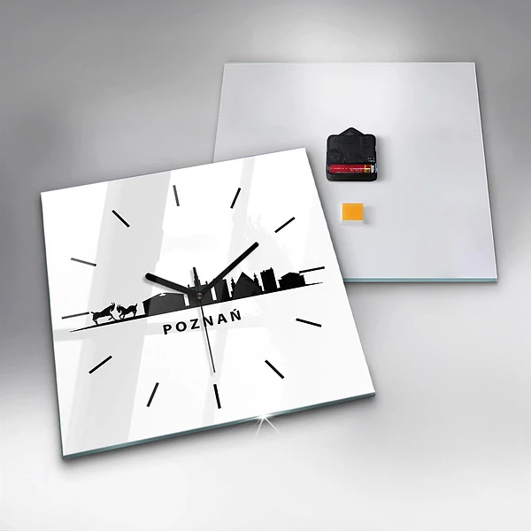 Wanduhr quadratisch Grafik der Skyline von Poznan
