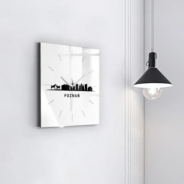 Wanduhr quadratisch Grafik der Skyline von Poznan