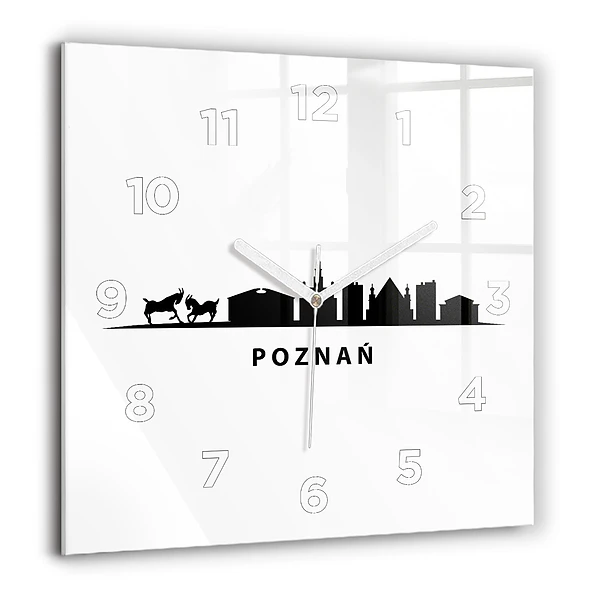 Wanduhr quadratisch Grafik der Skyline von Poznan