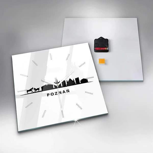 Wanduhr quadratisch Grafik der Skyline von Poznan