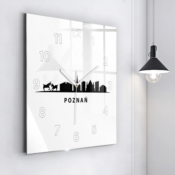 Wanduhr quadratisch Grafik der Skyline von Poznan