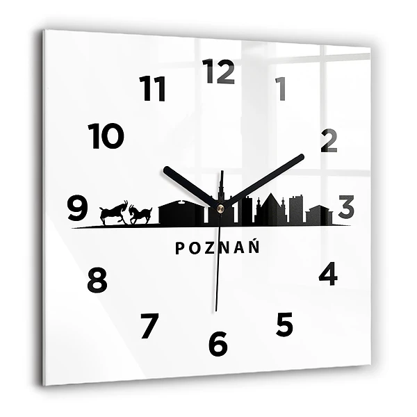 Wanduhr quadratisch Grafik der Skyline von Poznan