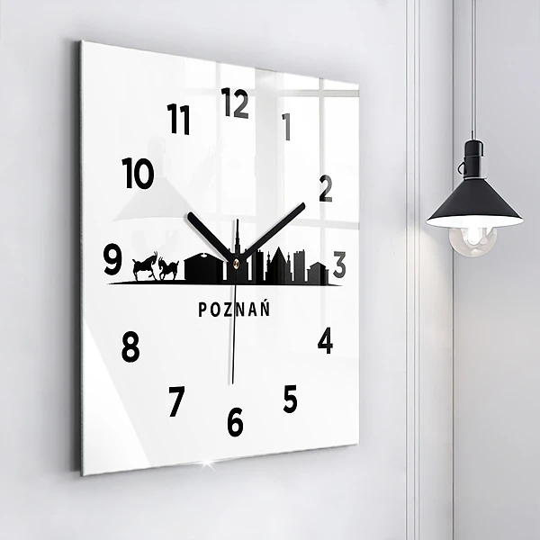 Wanduhr quadratisch Grafik der Skyline von Poznan