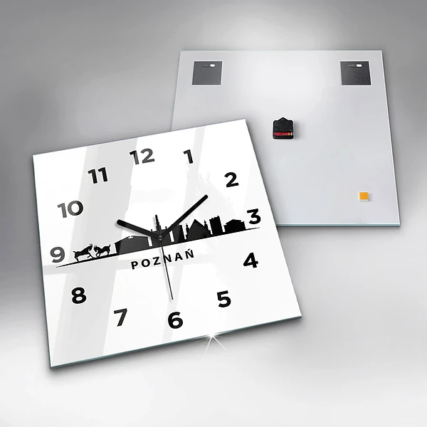 Wanduhr quadratisch Grafik der Skyline von Poznan