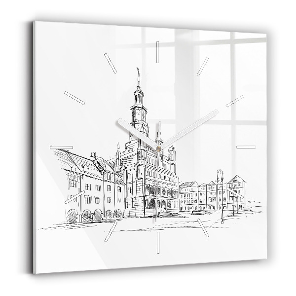 Wanduhr quadratisch Skizze der Altstadt von Poznan