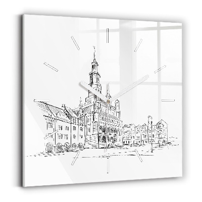 Wanduhr quadratisch Skizze der Altstadt von Poznan