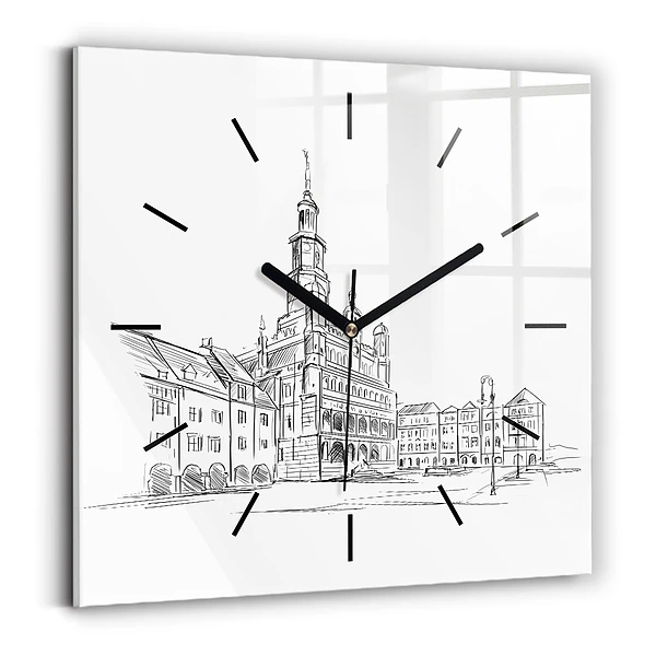 Wanduhr quadratisch Skizze der Altstadt von Poznan