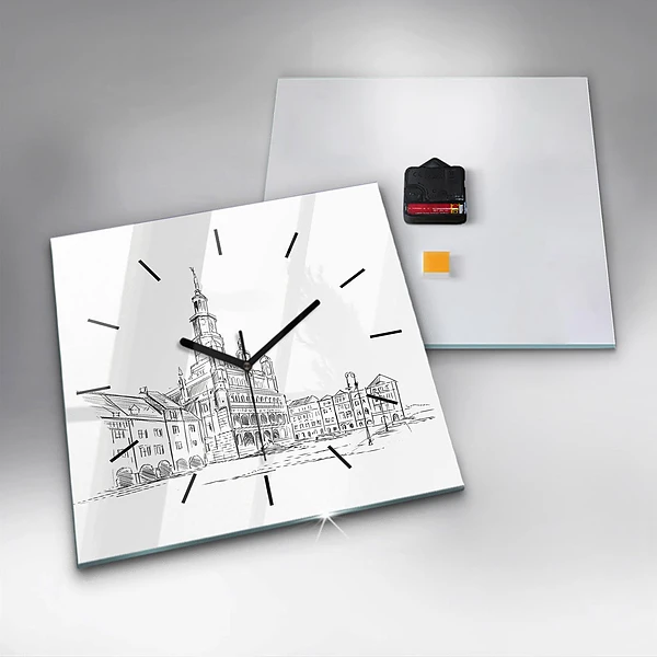 Wanduhr quadratisch Skizze der Altstadt von Poznan