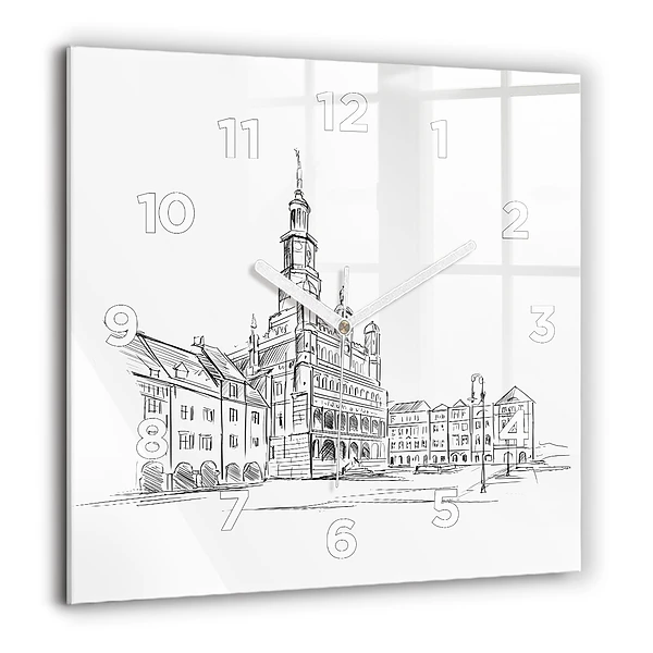 Wanduhr quadratisch Skizze der Altstadt von Poznan