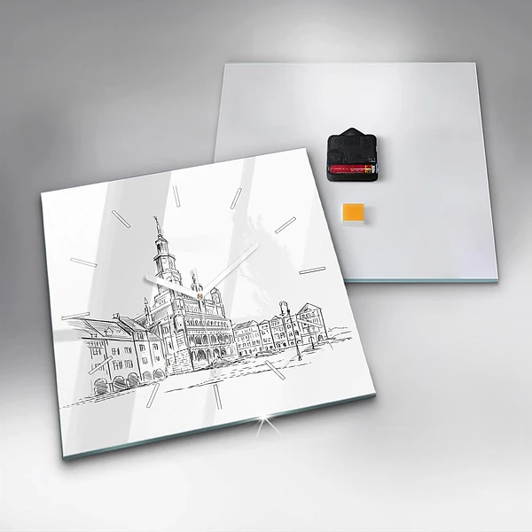 Wanduhr quadratisch Skizze der Altstadt von Poznan