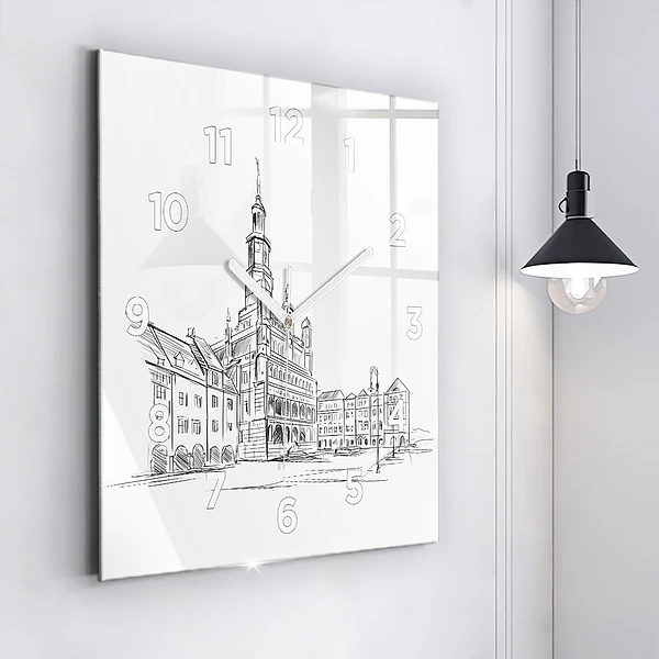 Wanduhr quadratisch Skizze der Altstadt von Poznan