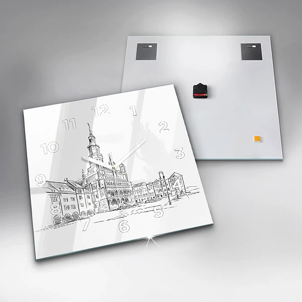 Wanduhr quadratisch Skizze der Altstadt von Poznan