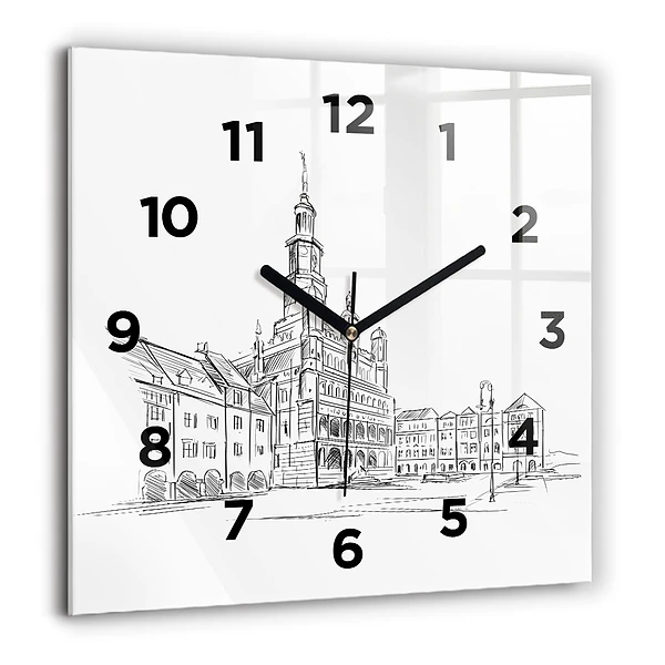 Wanduhr quadratisch Skizze der Altstadt von Poznan