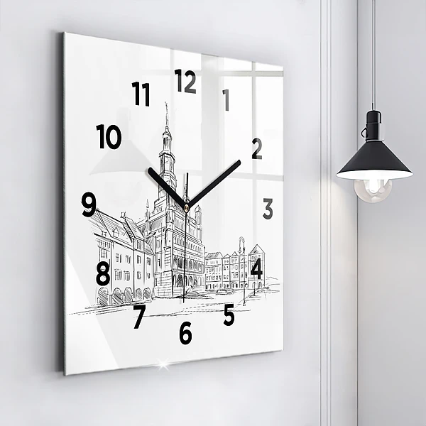 Wanduhr quadratisch Skizze der Altstadt von Poznan
