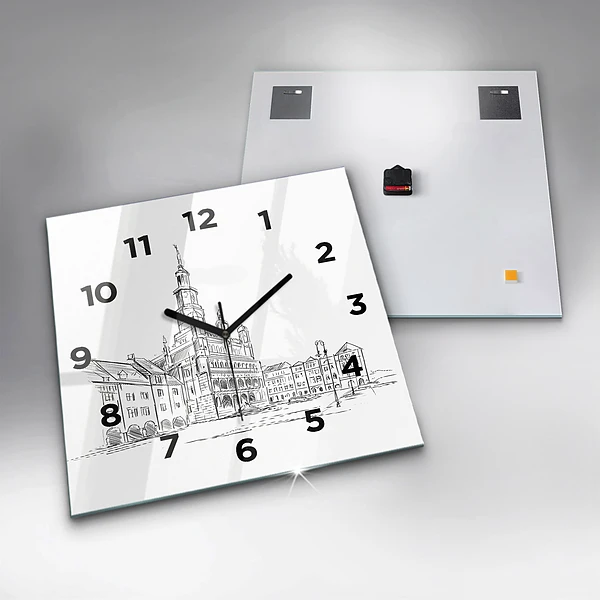 Wanduhr quadratisch Skizze der Altstadt von Poznan