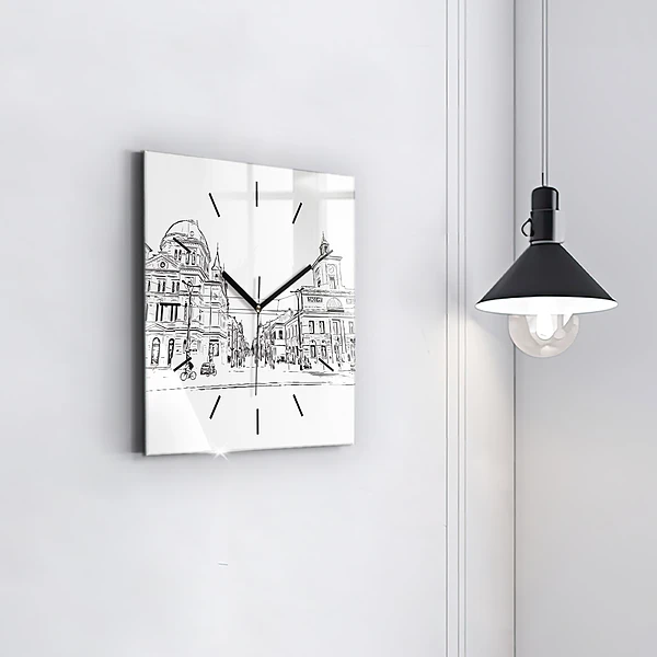 Wanduhr quadratisch mit motiv Illustration der Stadt Poznan