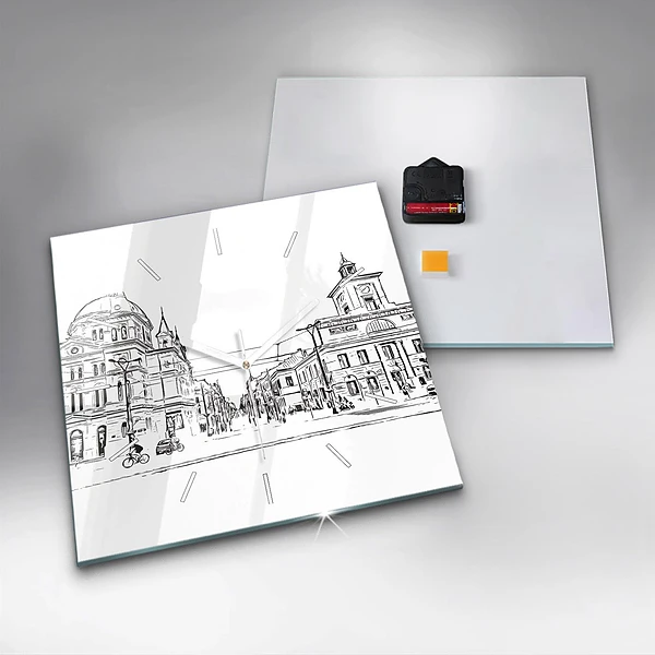 Wanduhr quadratisch mit motiv Illustration der Stadt Poznan