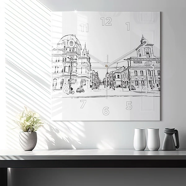 Wanduhr quadratisch mit motiv Illustration der Stadt Poznan