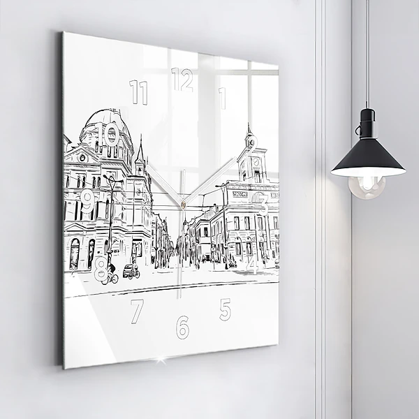 Wanduhr quadratisch mit motiv Illustration der Stadt Poznan