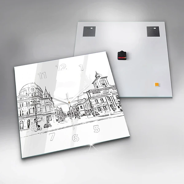 Wanduhr quadratisch mit motiv Illustration der Stadt Poznan
