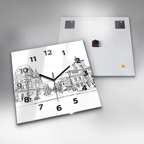 Wanduhr quadratisch mit motiv Illustration der Stadt Poznan