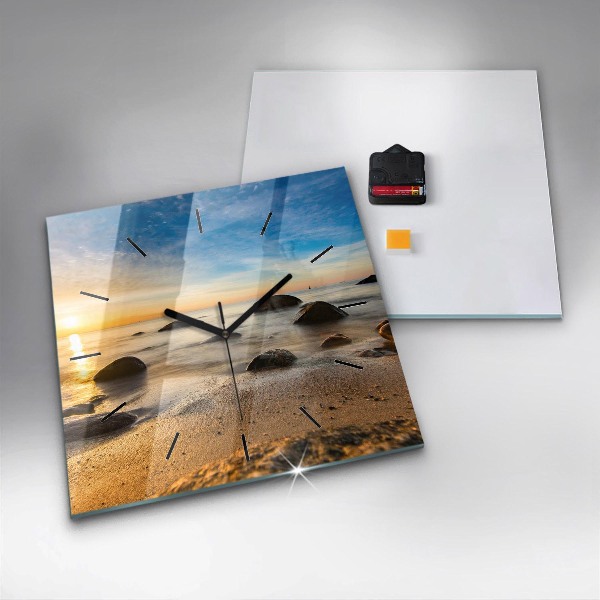 Wanduhr modern quadratisch Sonnenaufgang an der Ostsee