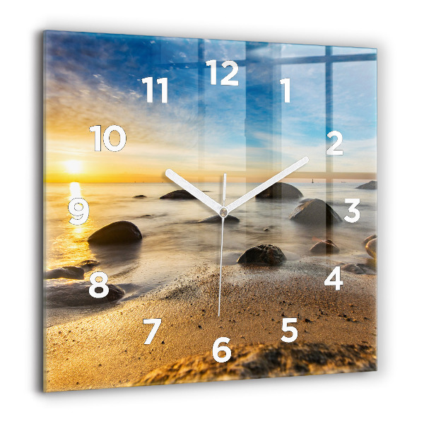 Wanduhr modern quadratisch Sonnenaufgang an der Ostsee