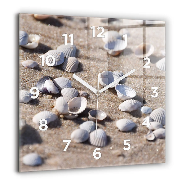 Wanduhr quadratisch mit motiv Muscheln am Strand