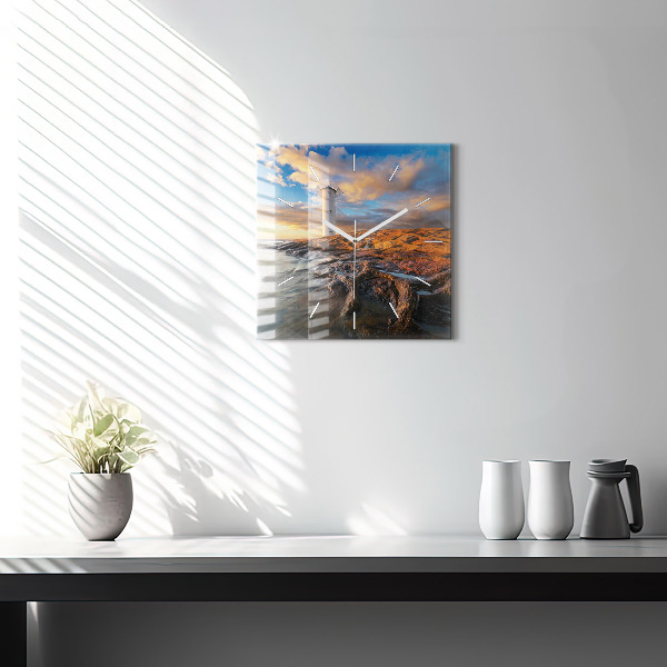 Wanduhr quadratisch Leuchtturm und die Ostsee