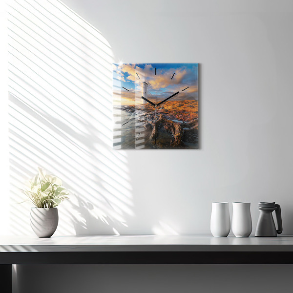 Wanduhr quadratisch Leuchtturm und die Ostsee