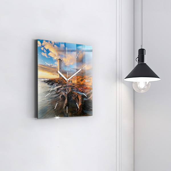 Wanduhr quadratisch Leuchtturm und die Ostsee