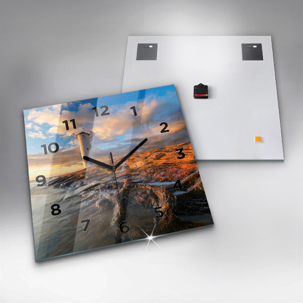 Wanduhr quadratisch Leuchtturm und die Ostsee
