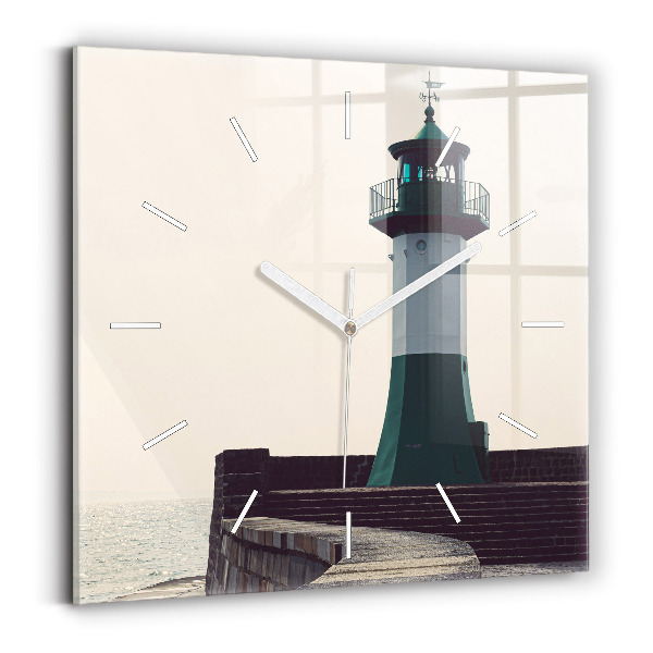 Wanduhr quadratisch mit motiv Leuchtturm und Meer