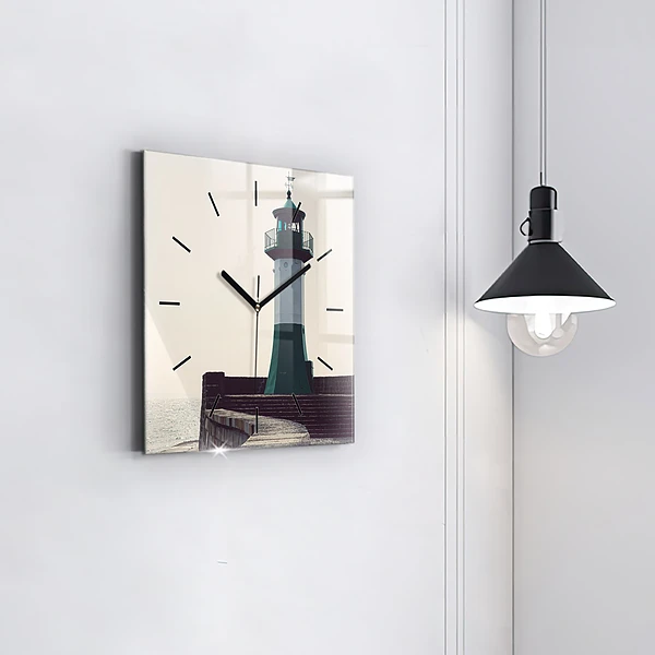 Wanduhr quadratisch mit motiv Leuchtturm und Meer