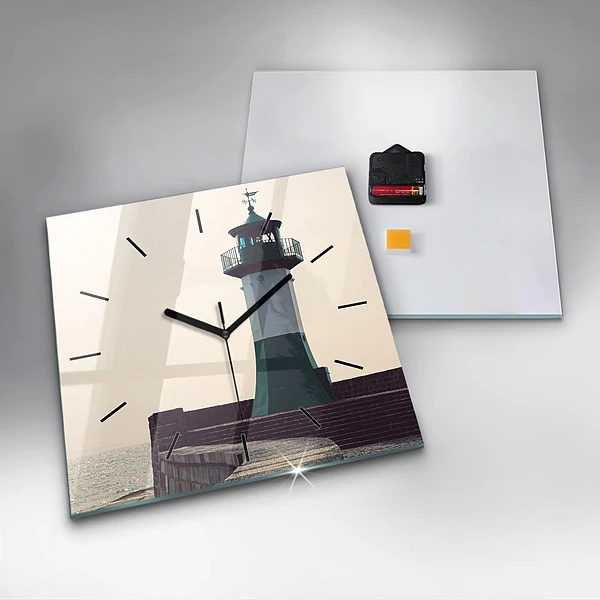 Wanduhr quadratisch mit motiv Leuchtturm und Meer