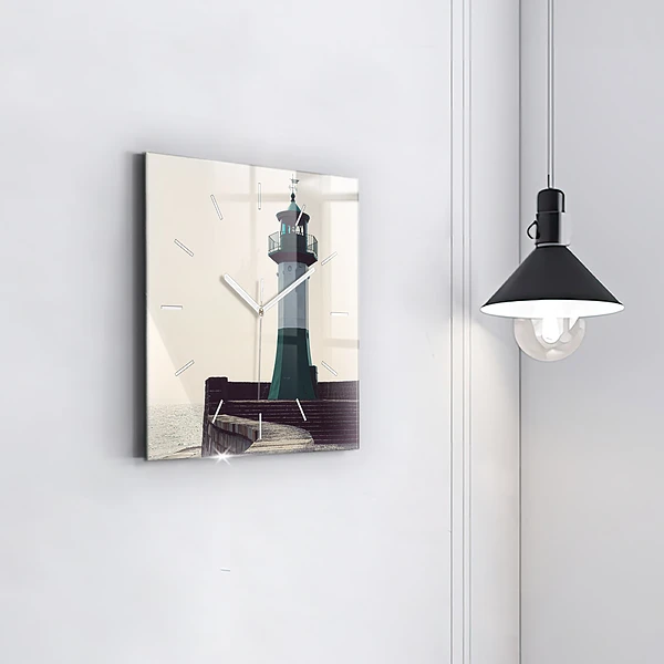 Wanduhr quadratisch mit motiv Leuchtturm und Meer