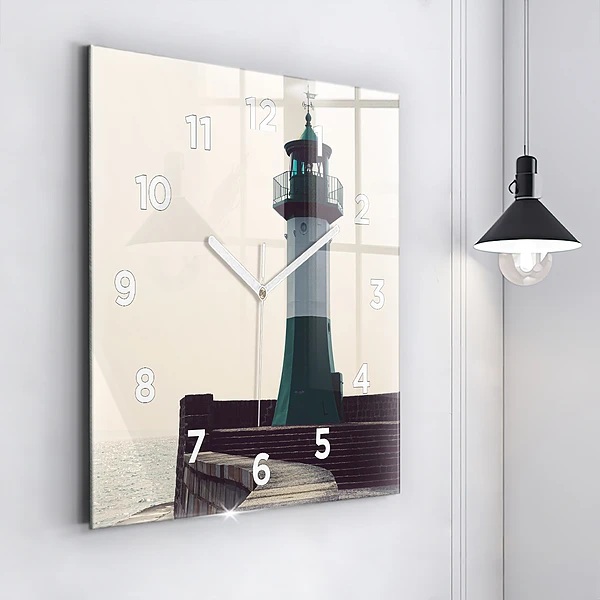 Wanduhr quadratisch mit motiv Leuchtturm und Meer