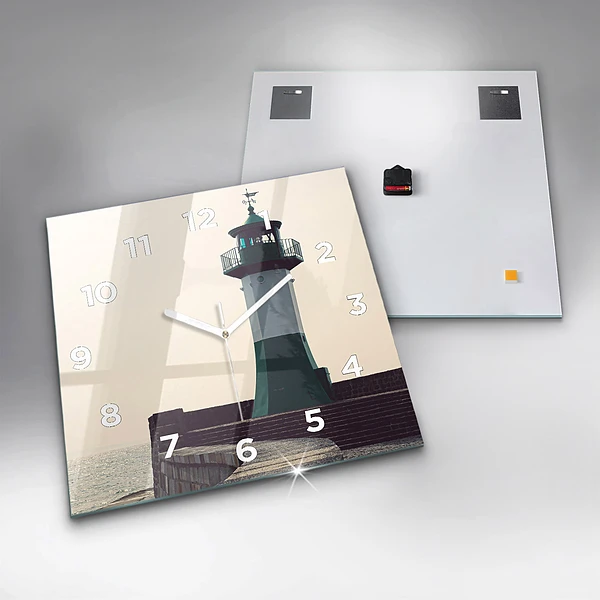 Wanduhr quadratisch mit motiv Leuchtturm und Meer