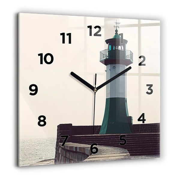 Wanduhr quadratisch mit motiv Leuchtturm und Meer