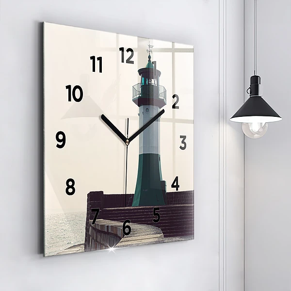 Wanduhr quadratisch mit motiv Leuchtturm und Meer