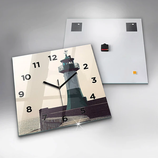 Wanduhr quadratisch mit motiv Leuchtturm und Meer